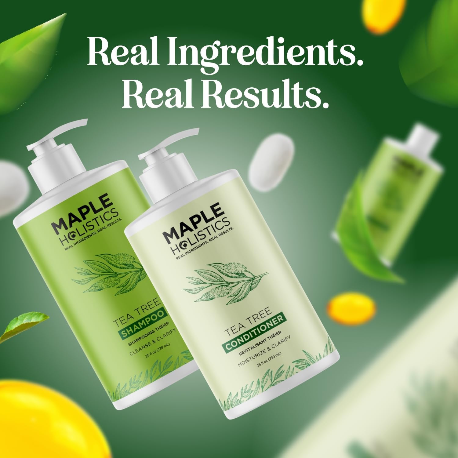 Maple Holistics Tea Tree Shampoo & Conditioner Set - Sulfate-Free for Oily Hair | Australian Tea Tree Oil, 25 fl oz