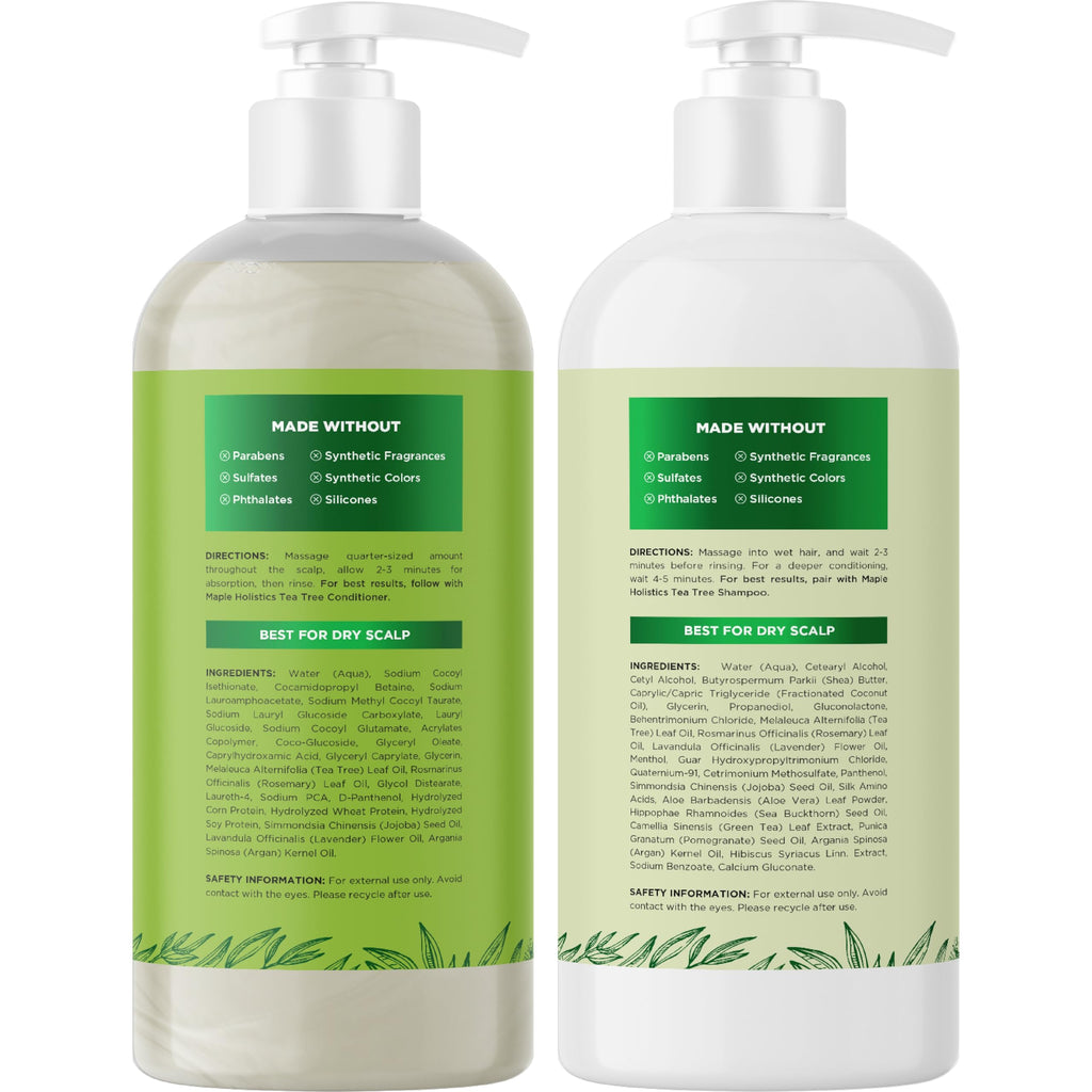 Maple Holistics Tea Tree Shampoo & Conditioner Set — Sulfate-Free Clarifying Care for Oily Hair & Build-Up