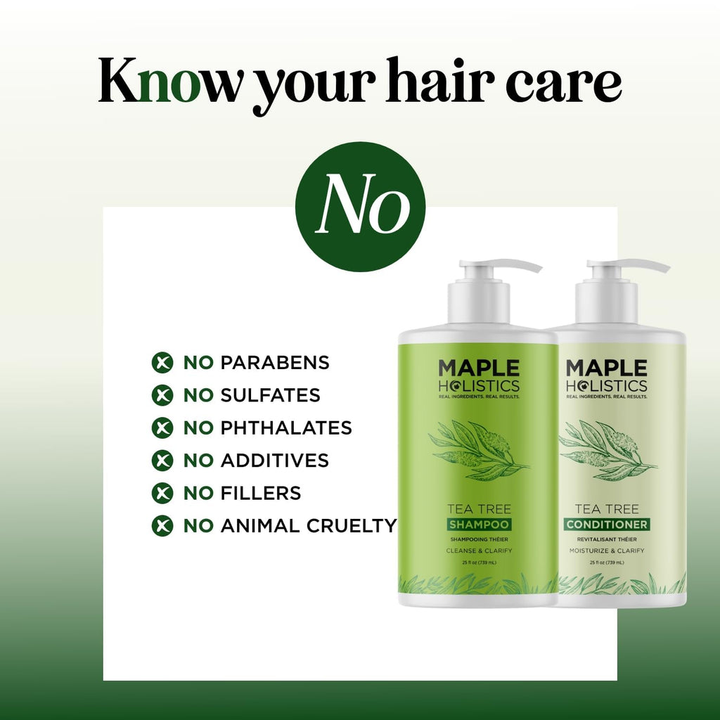 Maple Holistics Tea Tree Shampoo & Conditioner Set - Sulfate-Free for Oily Hair | Australian Tea Tree Oil, 25 fl oz