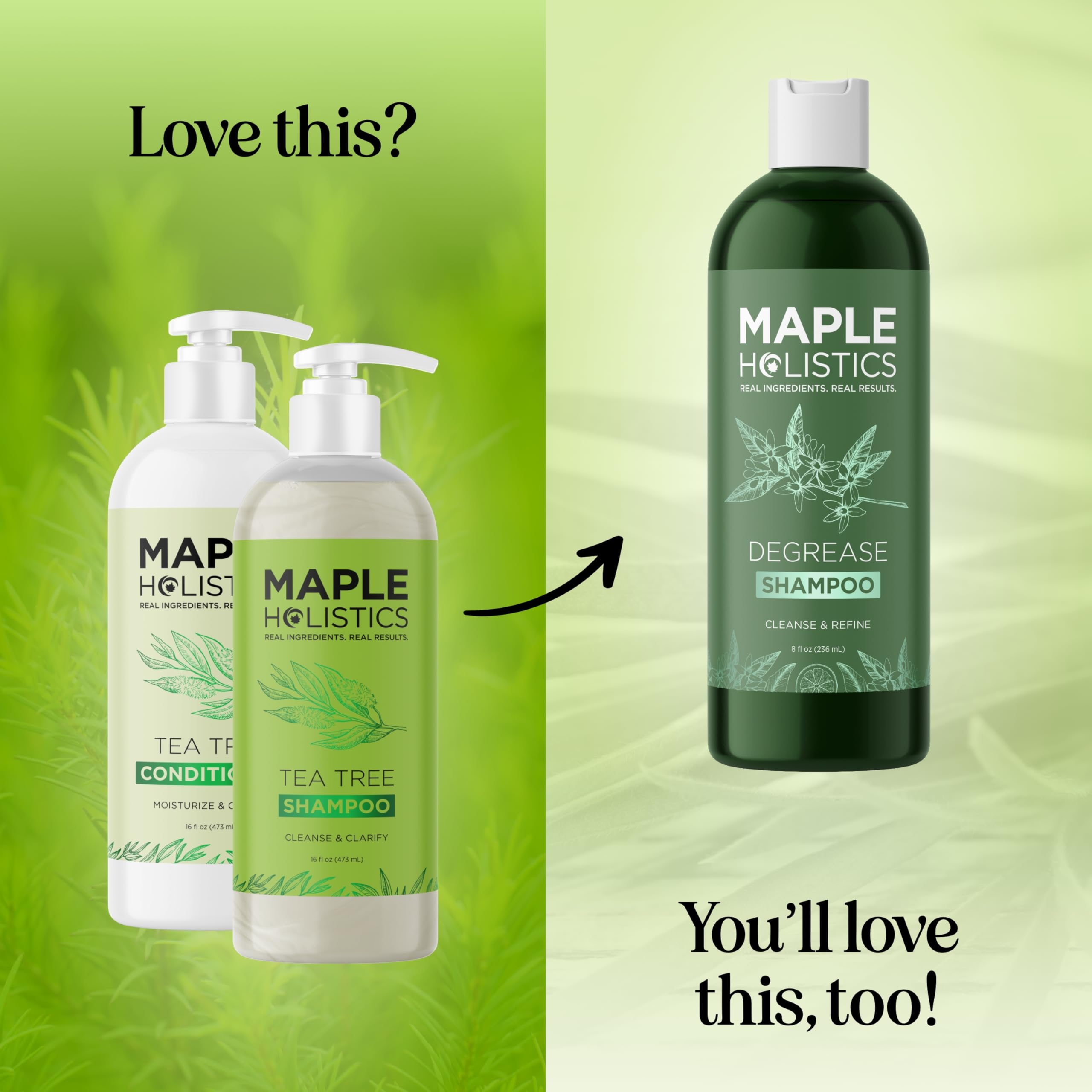 Maple Holistics Tea Tree Shampoo & Conditioner Set — Sulfate-Free Clarifying Care for Oily Hair & Build-Up
