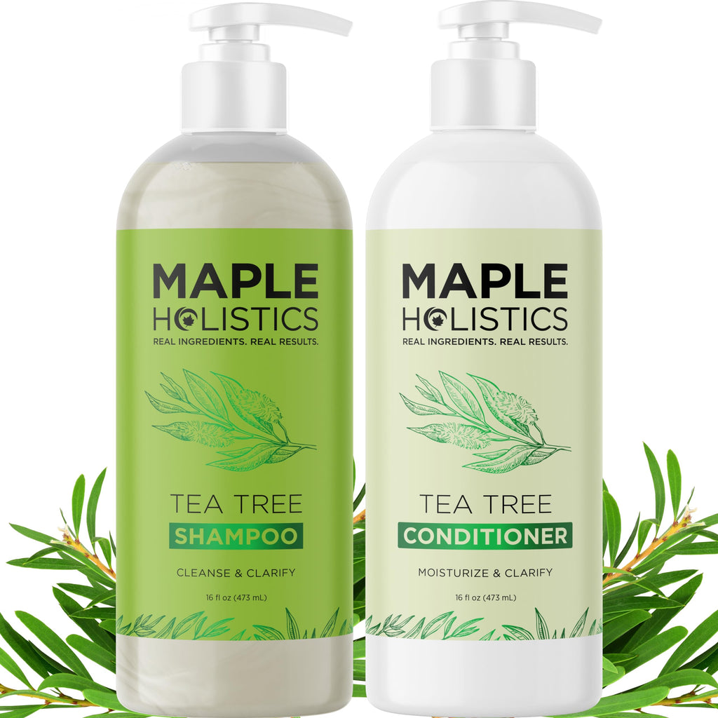 Maple Holistics Tea Tree Shampoo & Conditioner Set — Sulfate-Free Clarifying Care for Oily Hair & Build-Up