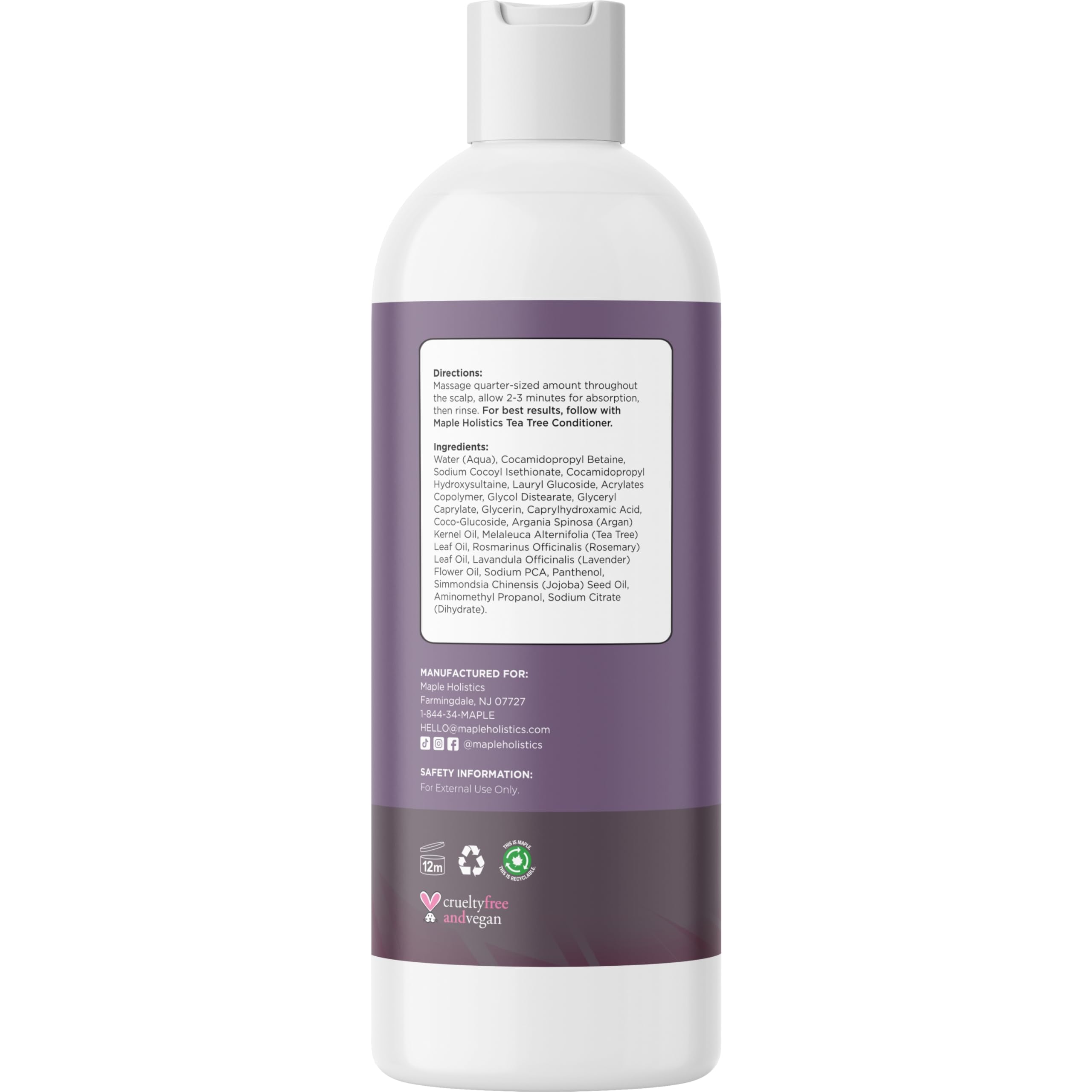 Maple Holistics Tea Tree Shampoo for Oily Hair - Clarifying, Sulfate & Paraben Free