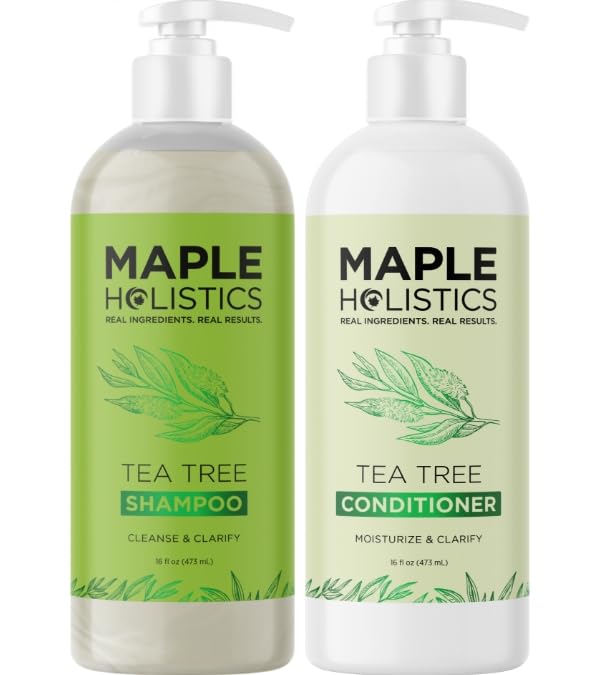 Maple Holistics Tea Tree Shampoo & Conditioner Set — Sulfate-Free Clarifying Care for Oily Hair & Build-Up