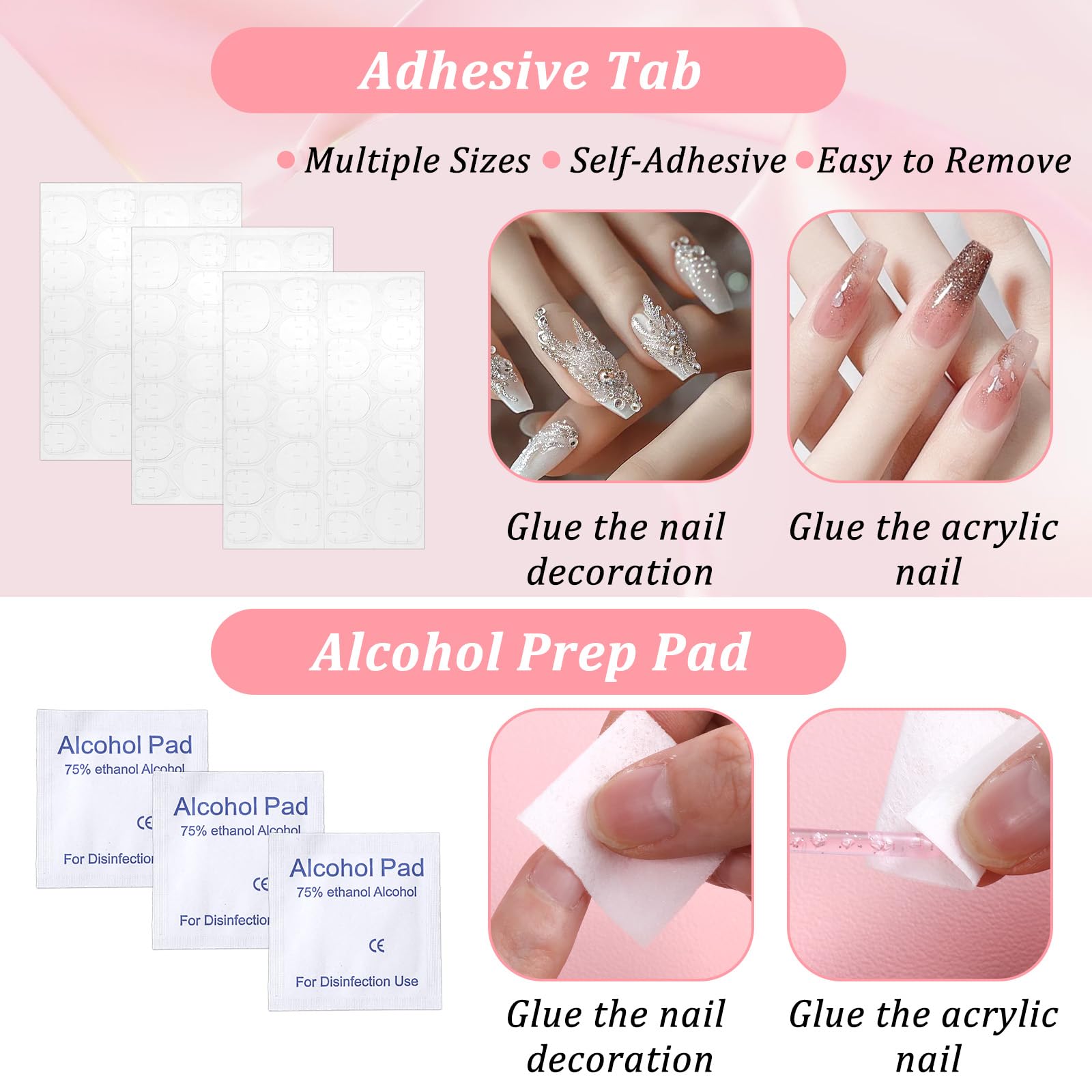 MAQUITA 120 Sets Press On Nail Tool Kit for Business – Disposable Prep Kit with File, Glue, Patches, Pads