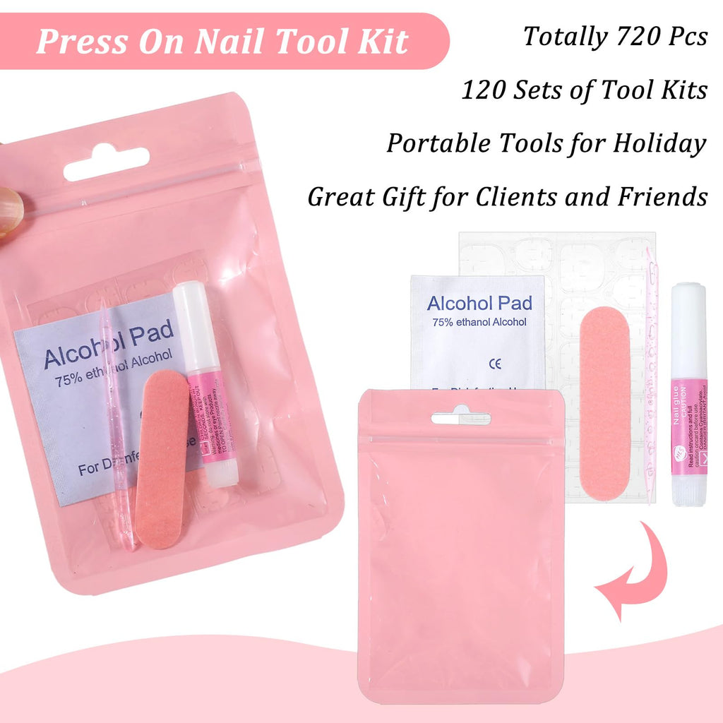 MAQUITA 120 Sets Press On Nail Tool Kit for Business – Disposable Prep Kit with File, Glue, Patches, Pads