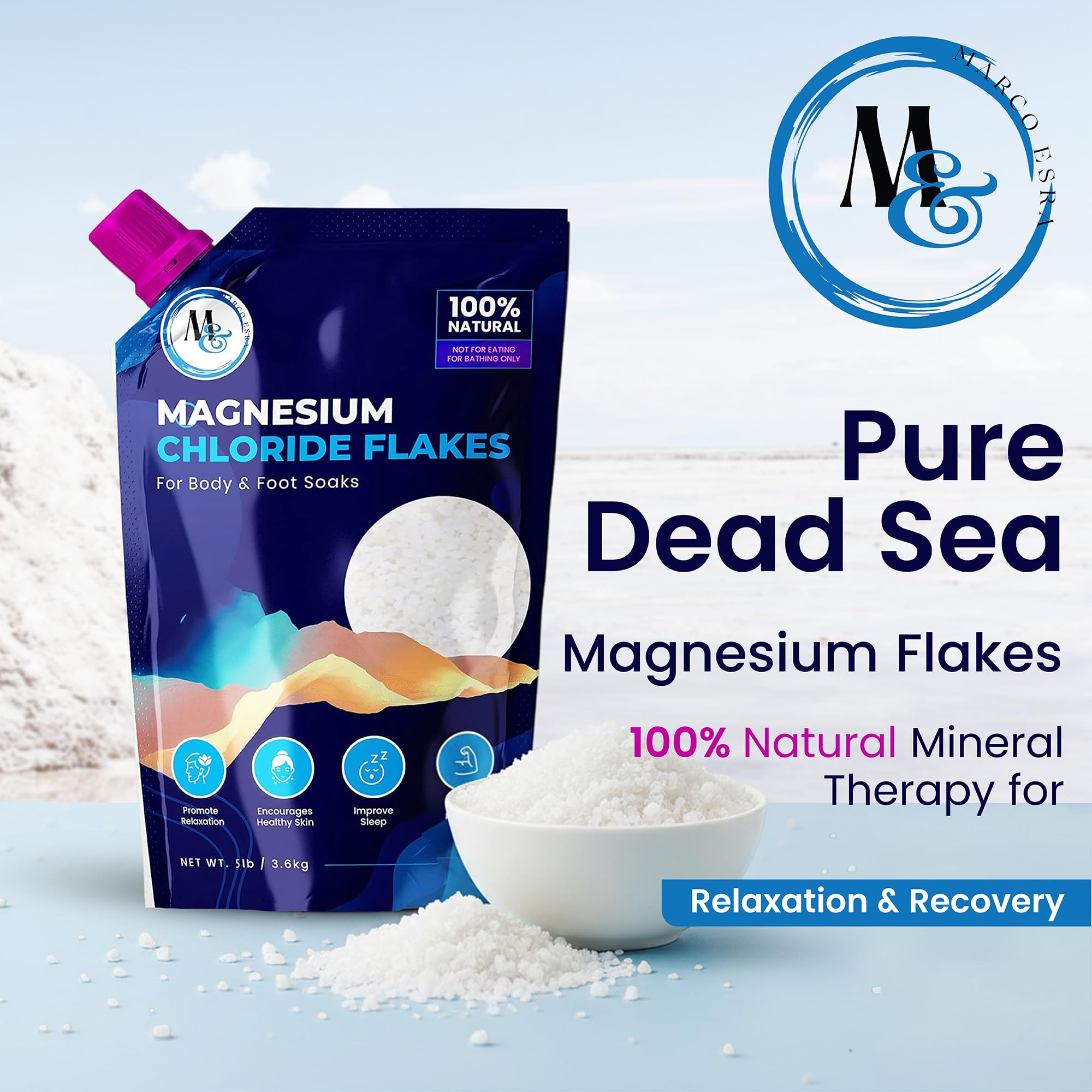 MARCO ESRA Dead Sea Magnesium Flakes Bath Salts – Premium Magnesium Bath Salts (5 Pound)
