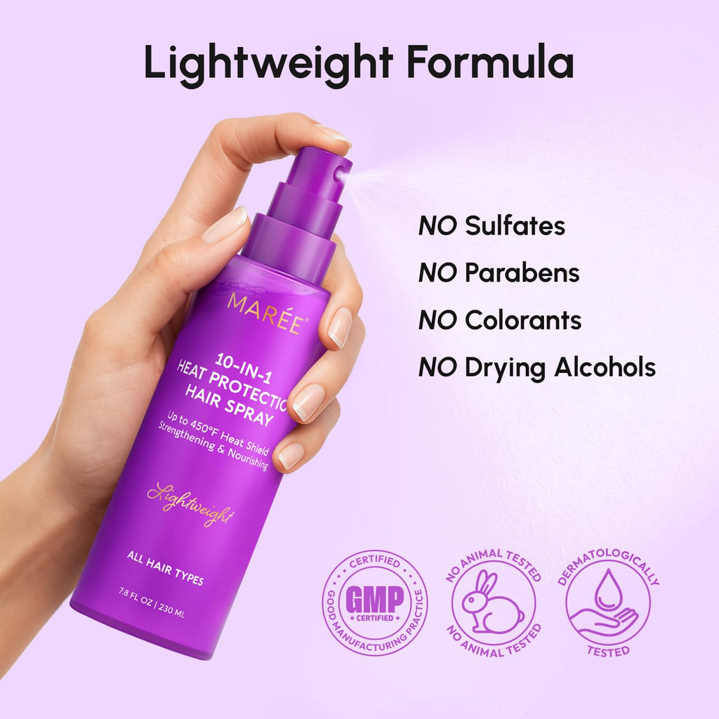 MAREE 10-in-1 Heat Protection Spray – Keratin, Collagen & Argan Oil for Frizz Control