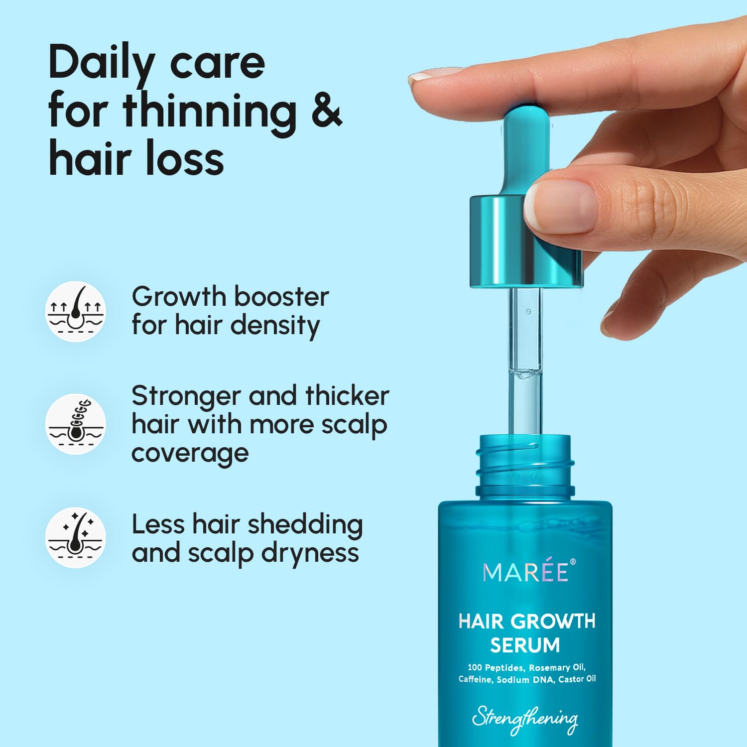 MAREE Hair Growth Serum – Caffeine Peptides, Castor & Rosemary Oil for Hair Growth