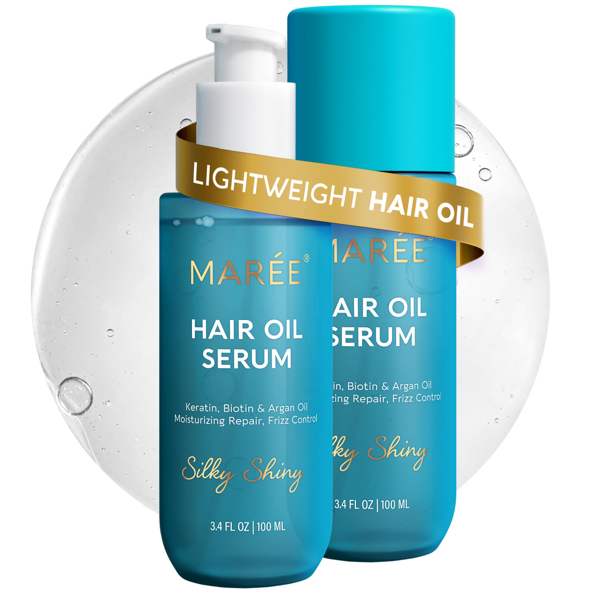 MAREE Hair Oil for Frizzy & Damaged Hair – 2 Pack | Argan Oil, Biotin & Keratin