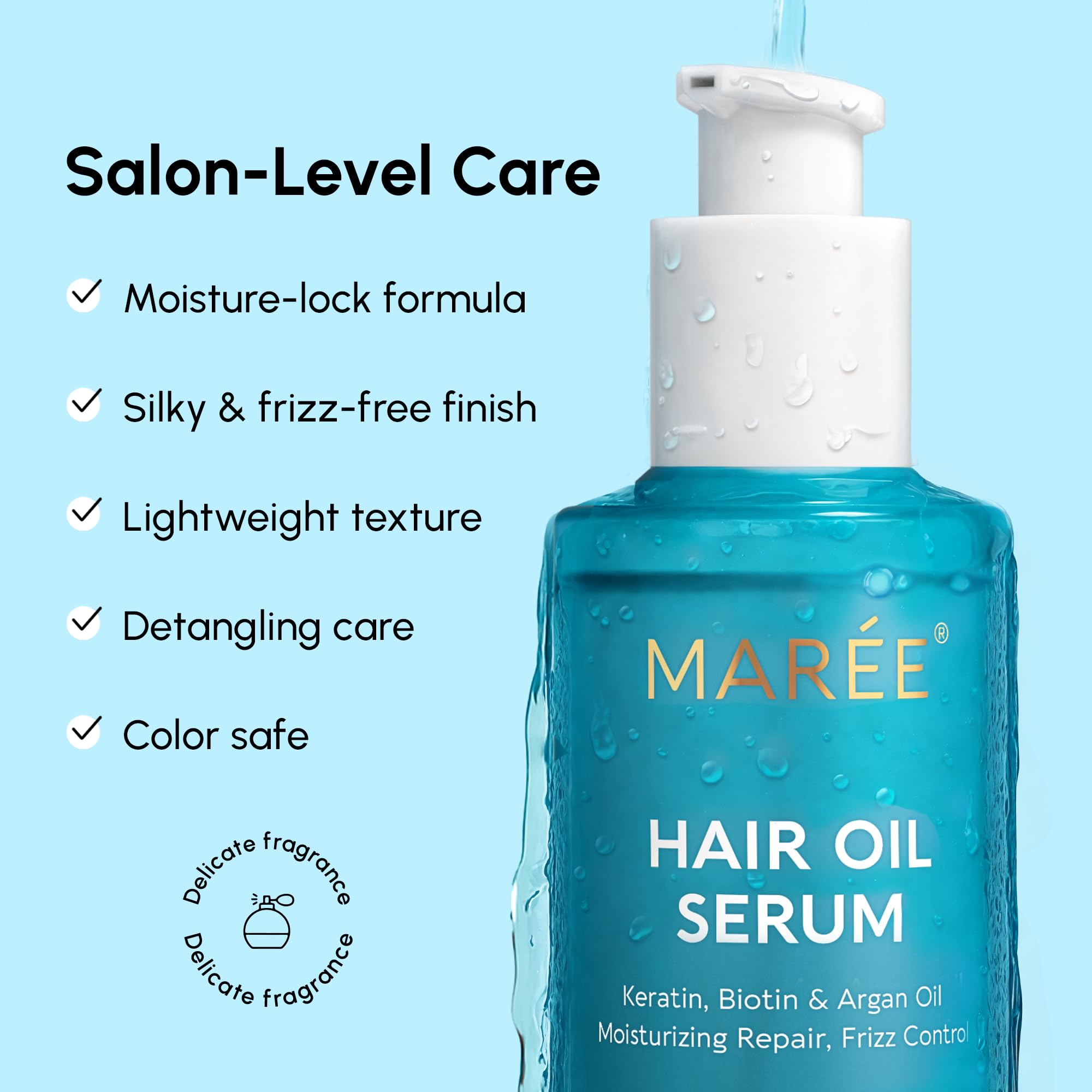 MAREE Hair Serum for Dry & Curly Hair – Frizz Control with Argan, Keratin & Biotin