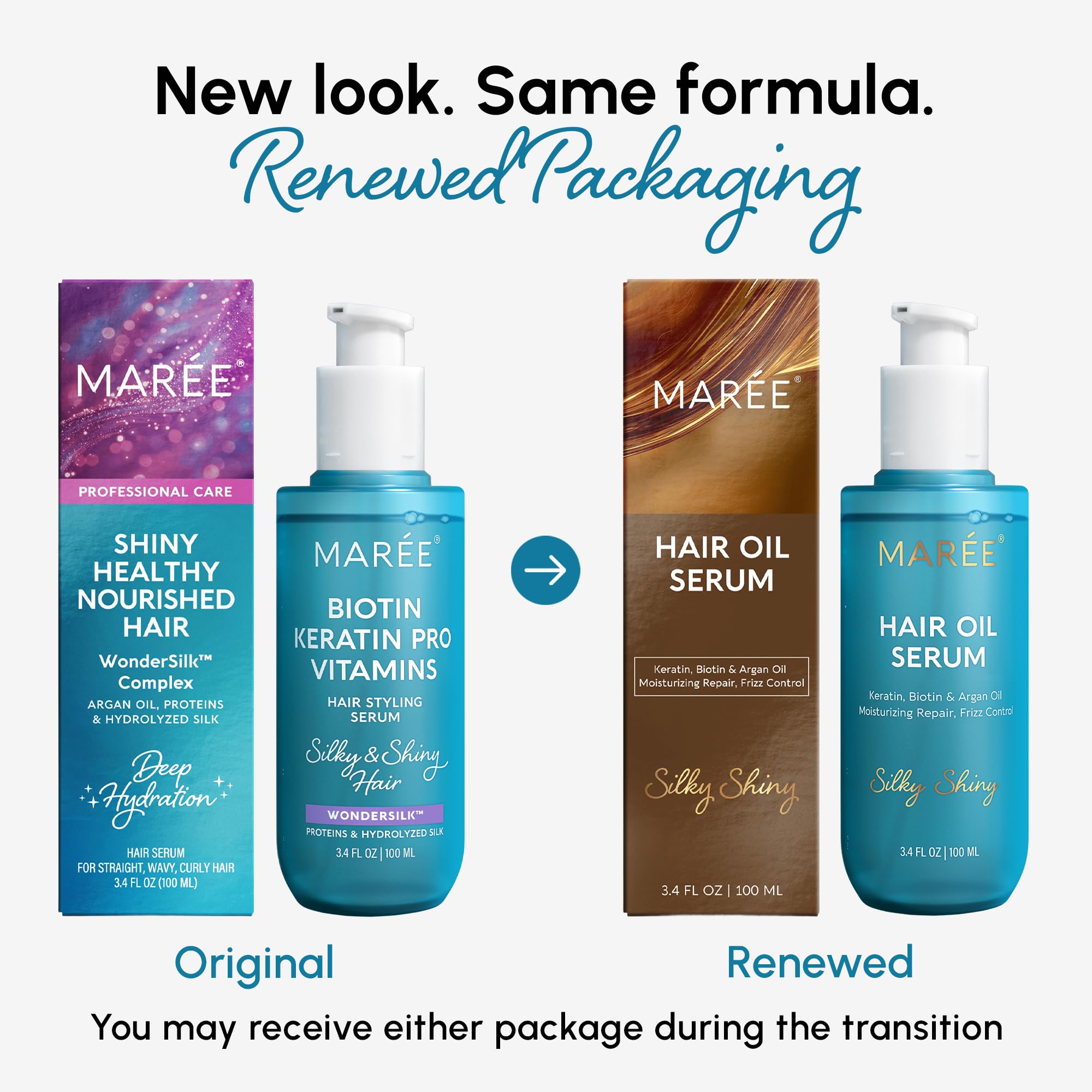 MAREE Hair Serum for Dry & Curly Hair – Frizz Control with Argan, Keratin & Biotin