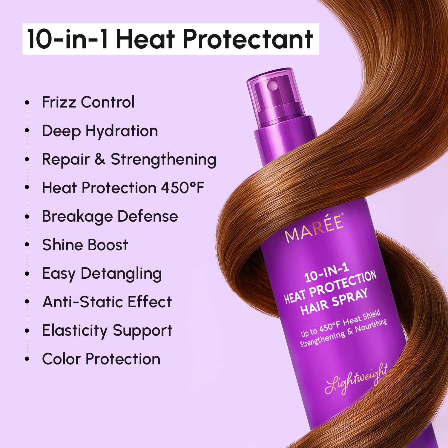 MAREE 10-in-1 Heat Protection Spray – Keratin, Collagen & Argan Oil for Frizz Control
