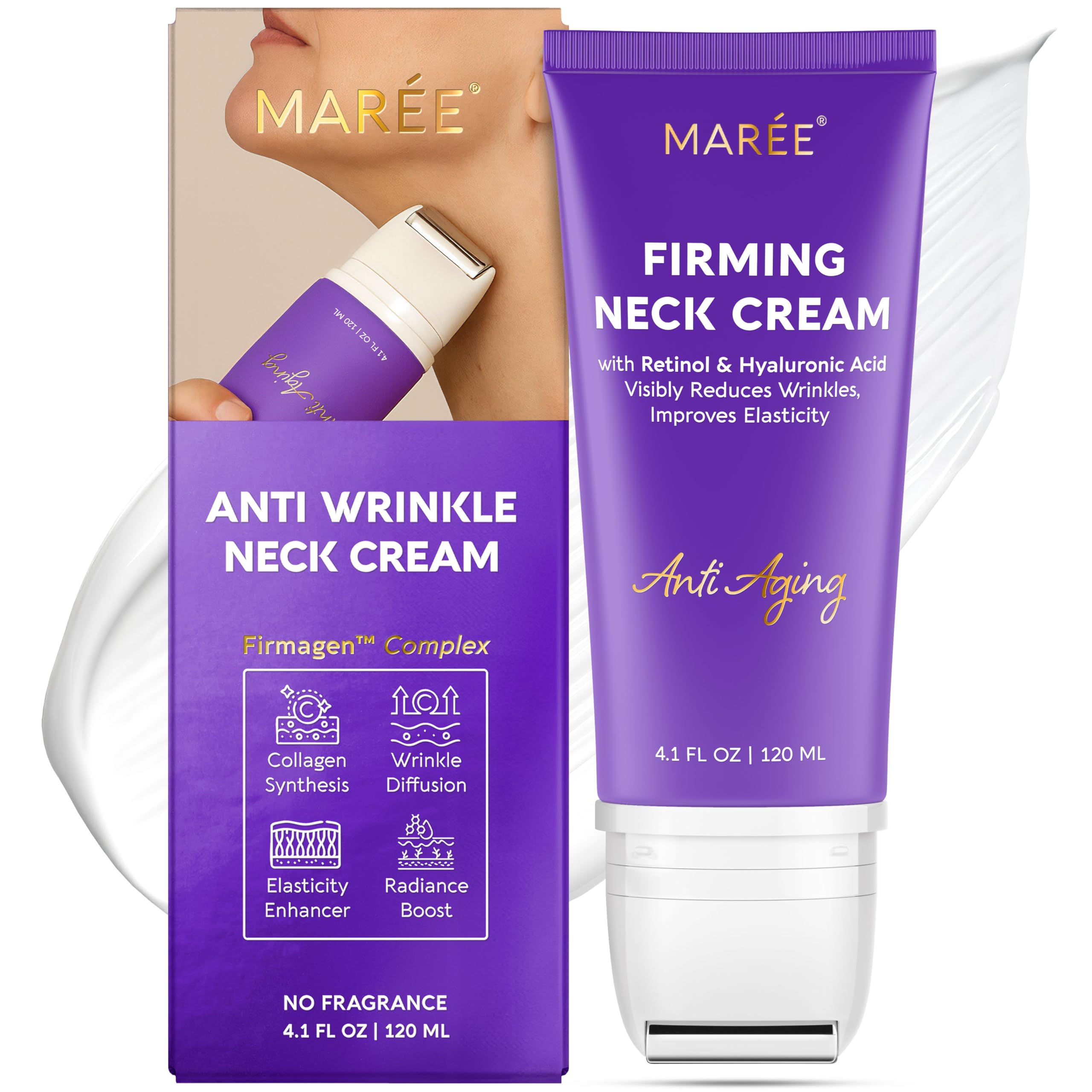 MAREE Neck Cream with Face Roller – Pro Retinol & AH-8 Firming Neck Cream