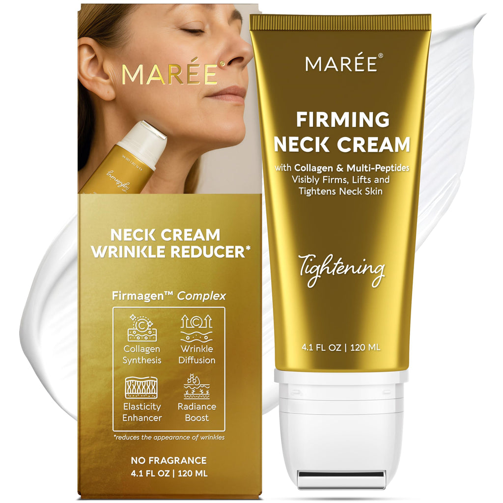 MAREE Neck Cream with Roller – Lifting & Firming for Neck & Décolleté | 3D-Collagen & AH-8