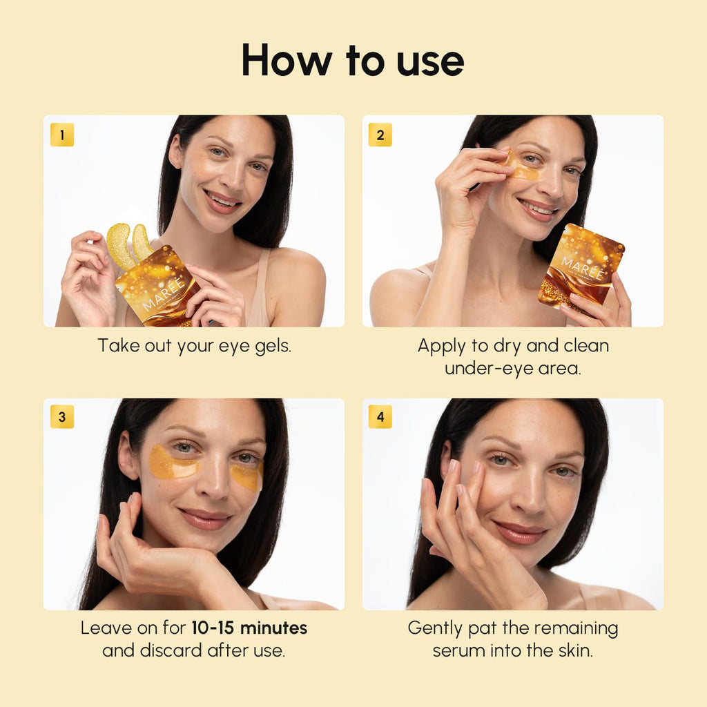 MAREE 24k Gold Glow Under Eye Gels – Cooling Hyaluronic Acid & Marine Collagen Patches