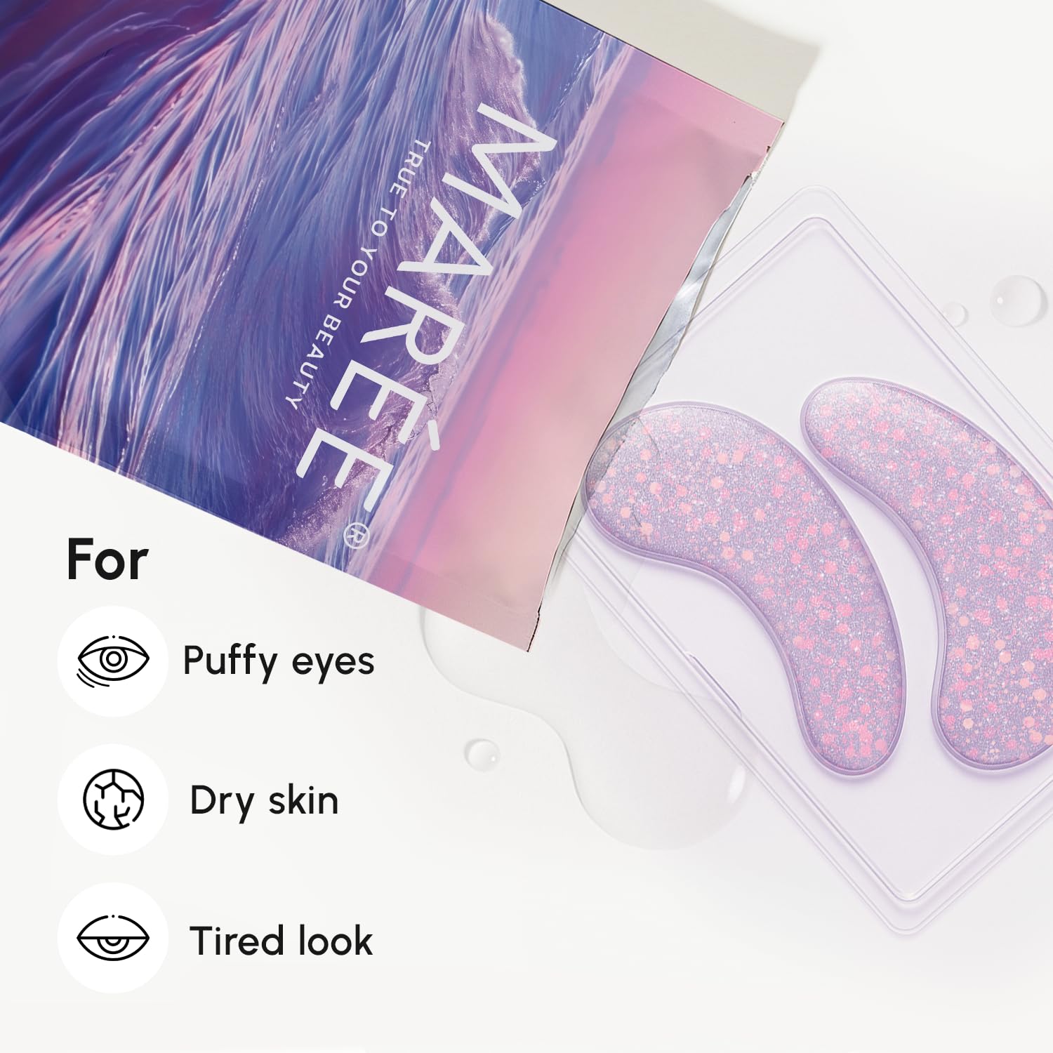 MAREE Violet Eye Gels – Marine Collagen Under Eye Patches, Hydrating Gel Patches with Hyaluronic Acid & Grape Water