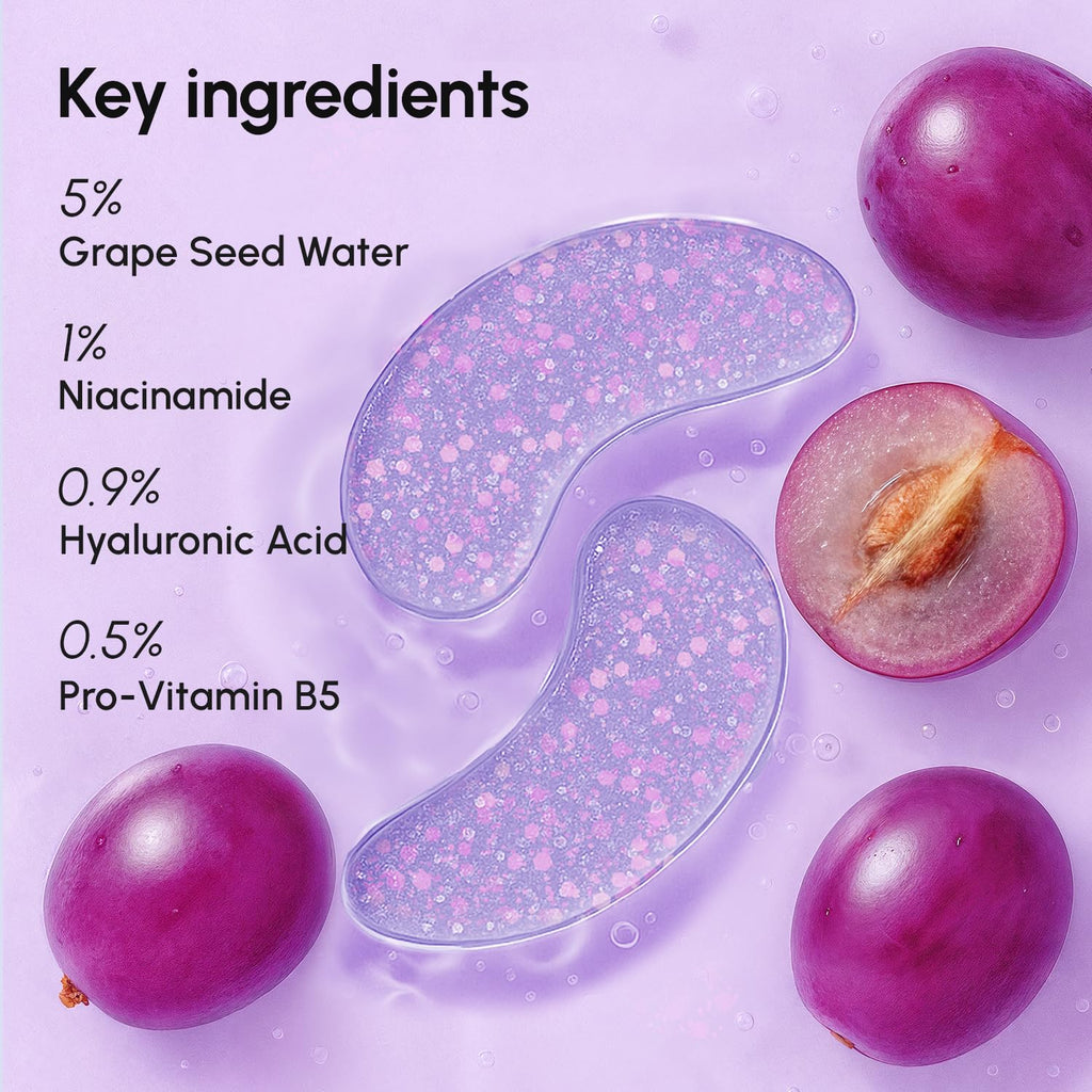 MAREE Violet Eye Gels – Marine Collagen Under Eye Patches, Hydrating Gel Patches with Hyaluronic Acid & Grape Water