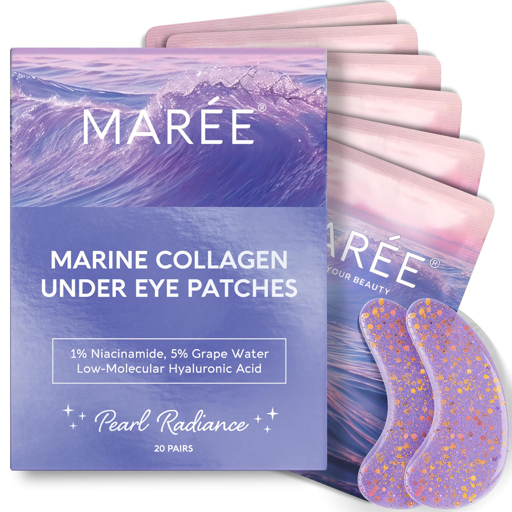 MAREE Violet Eye Gels – Marine Collagen Under Eye Patches, Hydrating Gel Patches with Hyaluronic Acid & Grape Water