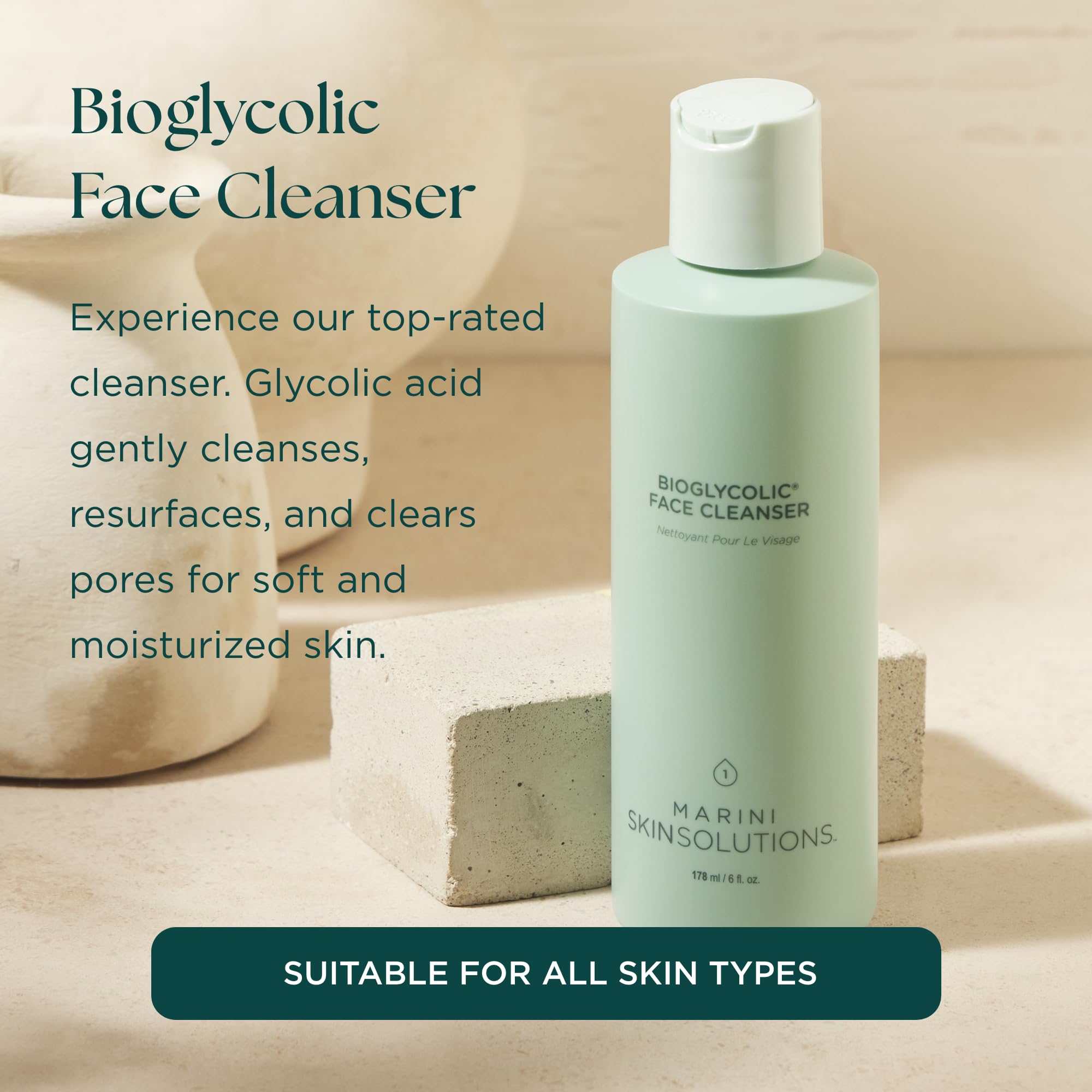 Marini SkinSolutions Bioglycolic Face Cleanser – Gentle Daily Resurfacing Wash with Glycolic Acid
