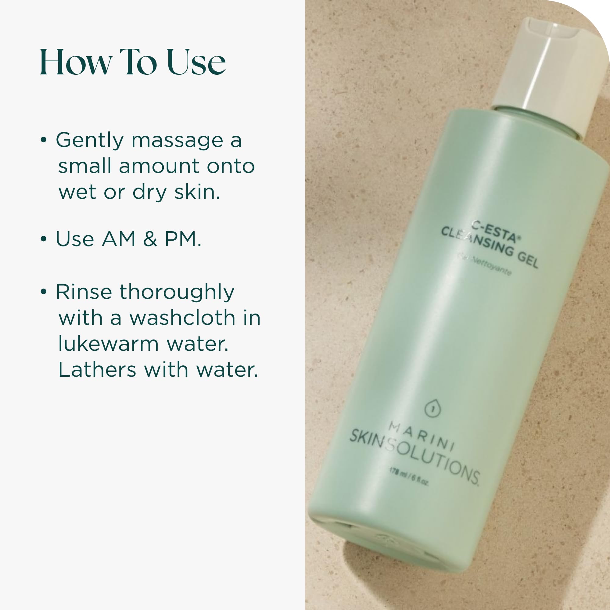Marini SkinSolutions C-ESTA Vitamin C Cleansing Gel with DMAE – Mild, Cruelty-Free Facial Cleanser – Made in USA – 6 fl oz