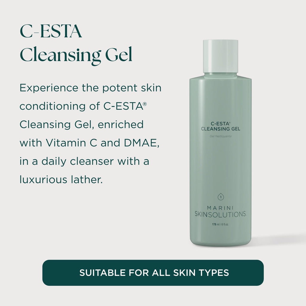 Marini SkinSolutions C-ESTA Vitamin C Cleansing Gel with DMAE – Mild, Cruelty-Free Facial Cleanser – Made in USA – 6 fl oz