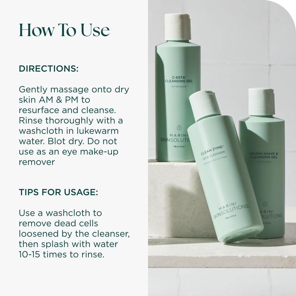 Marini SkinSolutions Clean Zyme - Exfoliating Papain Face Cleanser, Cruelty-Free, USA Made (6 fl oz)