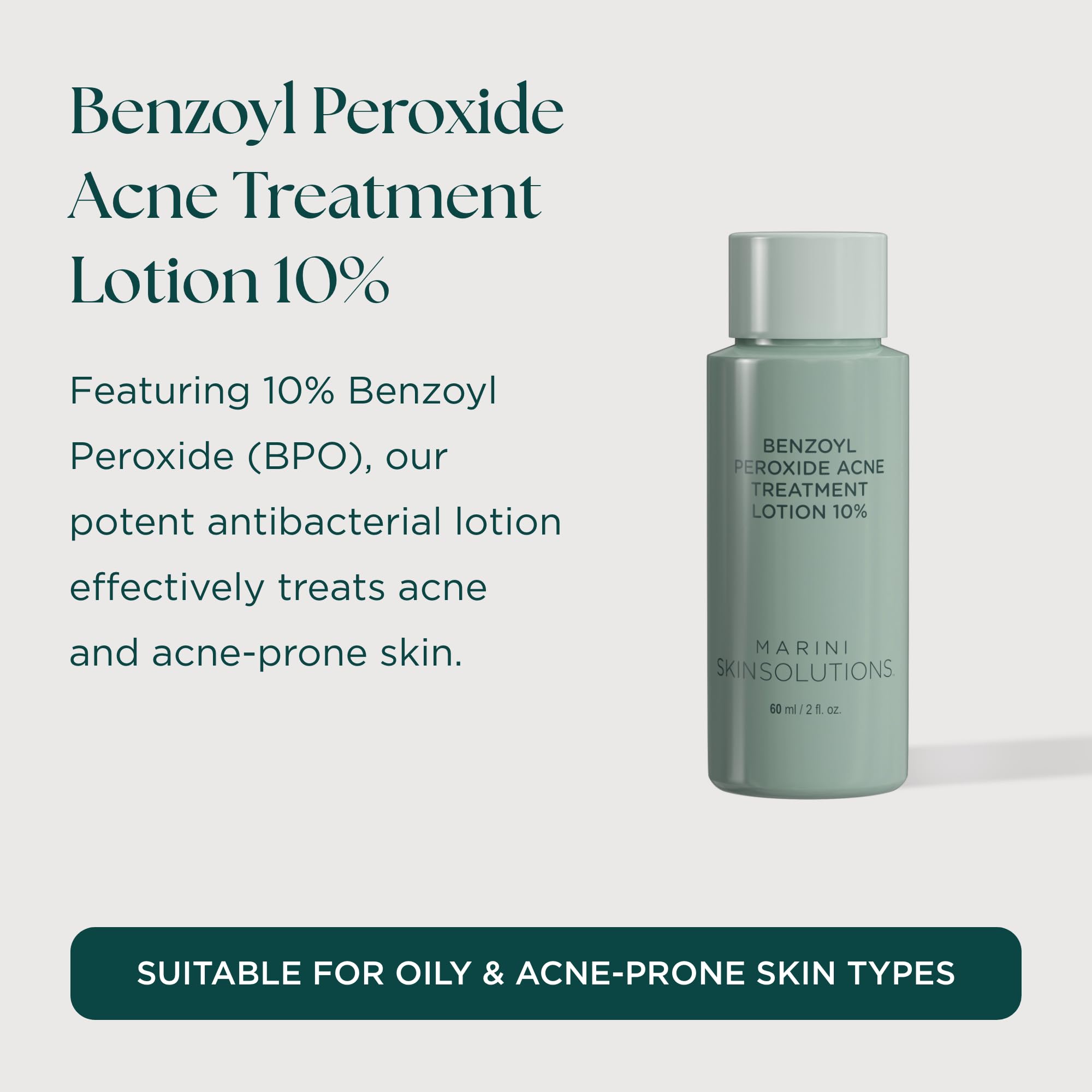 Marini SkinSolutions Benzoyl Peroxide Acne Treatment Lotion 5% – Clear Pores & Control Excess Oil – Made in USA – 2 fl oz