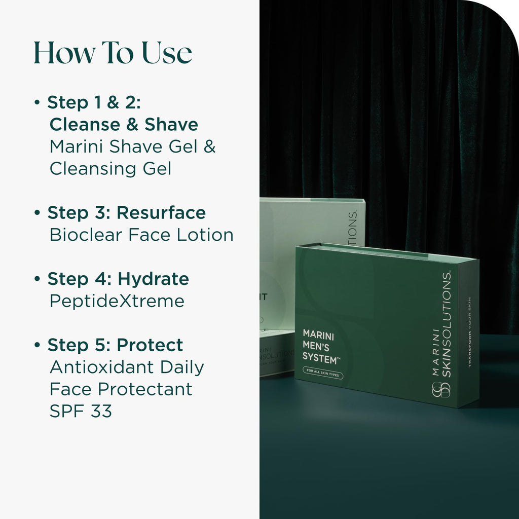 Marini SkinSolutions Men’s System – Shave & Cleansing Gel, Bioclear Face Lotion, PeptideXtreme, SPF 33