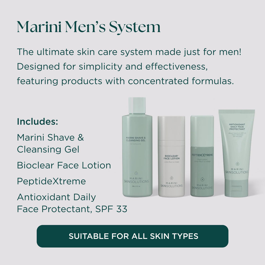 Marini SkinSolutions Men’s System – Shave & Cleansing Gel, Bioclear Face Lotion, PeptideXtreme, SPF 33