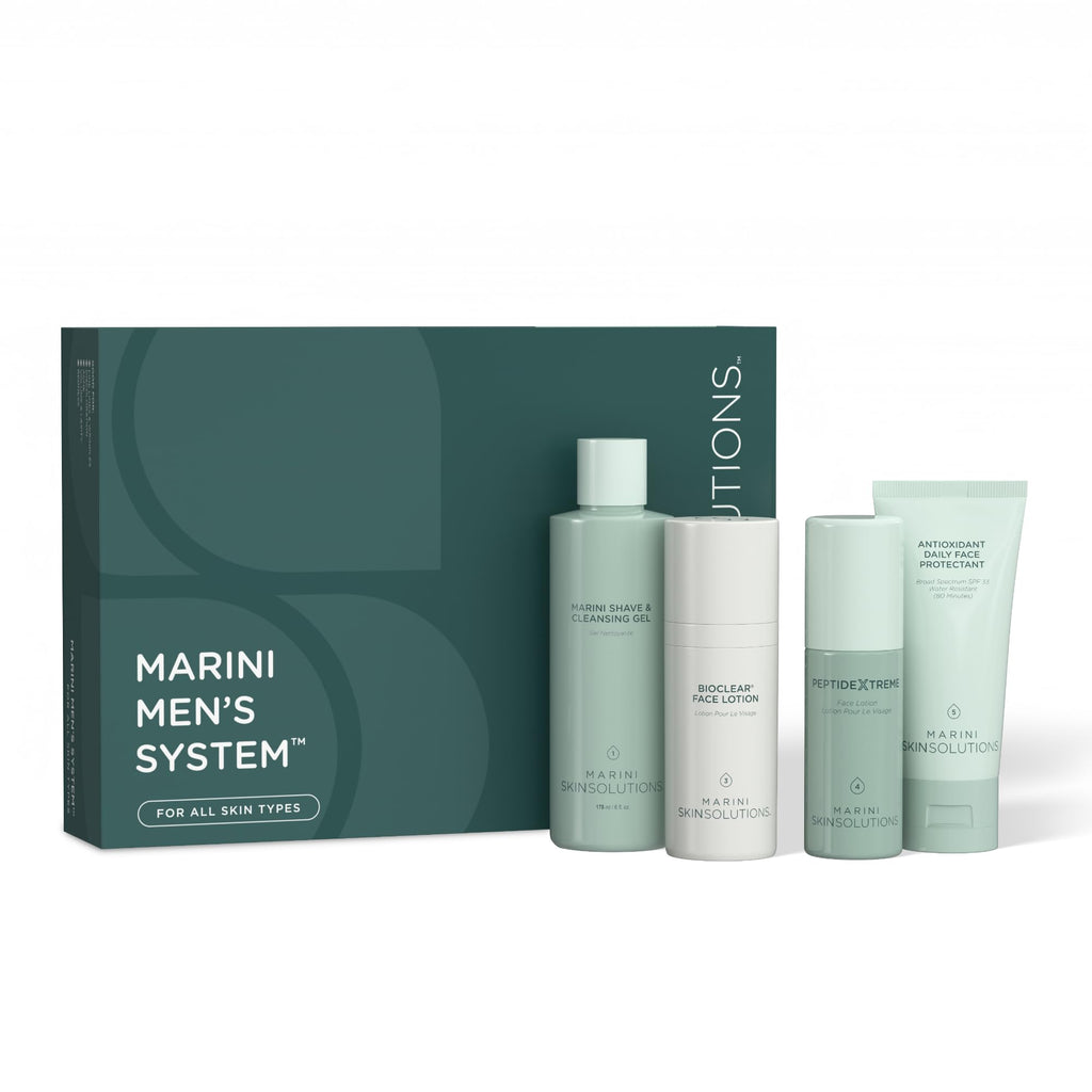Marini SkinSolutions Men’s System – Shave & Cleansing Gel, Bioclear Face Lotion, PeptideXtreme, SPF 33