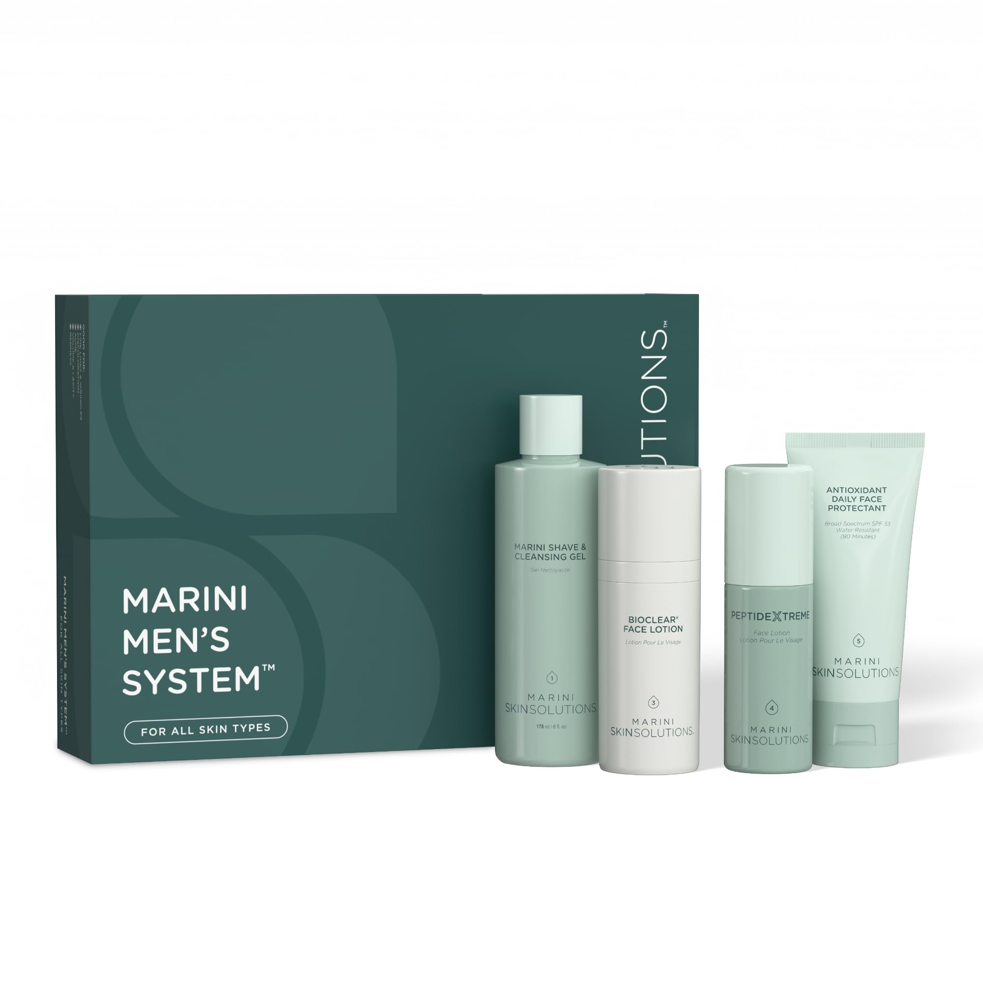 Marini SkinSolutions Men’s System – Shave & Cleansing Gel, Bioclear Face Lotion, PeptideXtreme, SPF 33