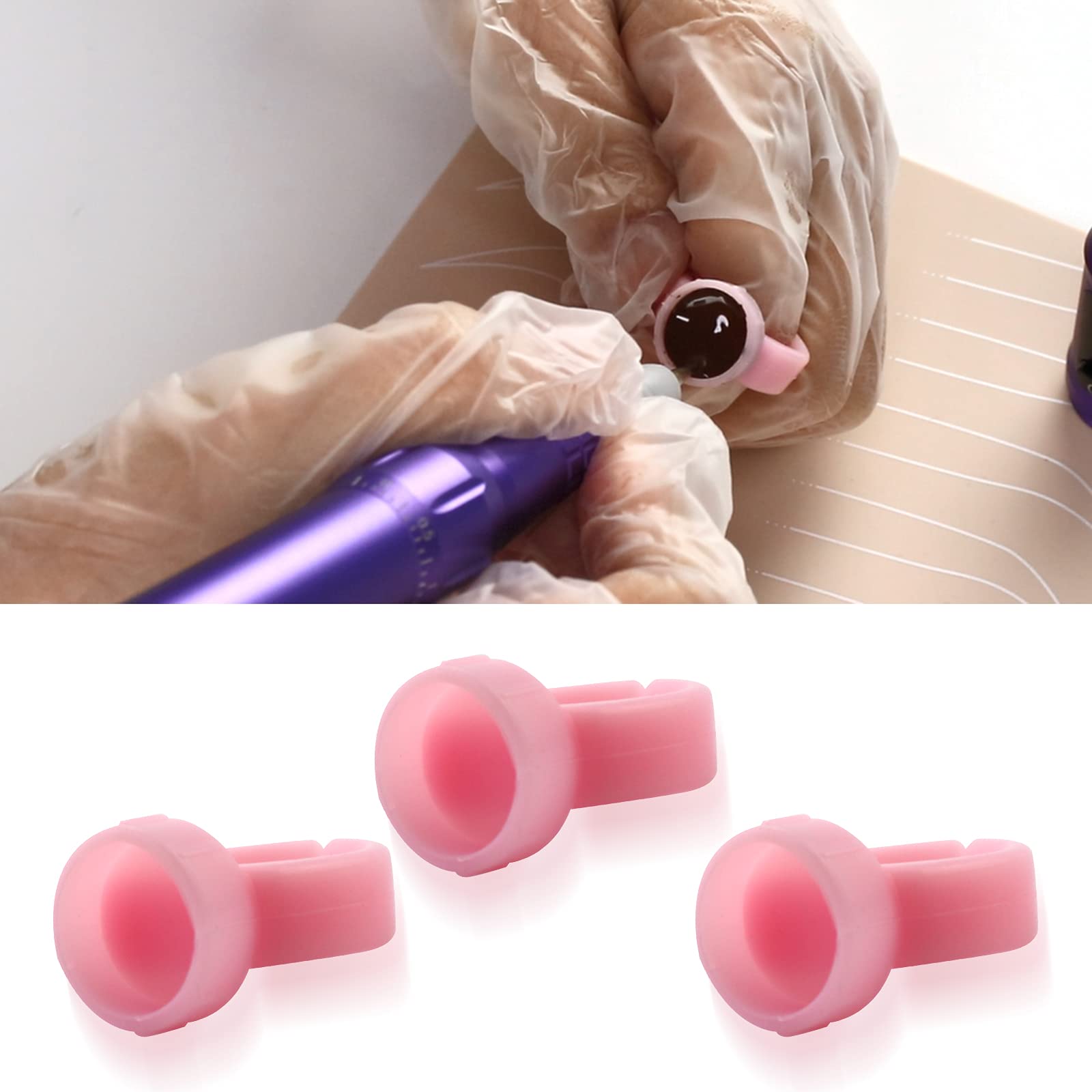 MARLLOGIVA 100pcs Soft Silicone Tattoo Ink Rings – Pigment Caps for Microblading Ink Cups (Pink)