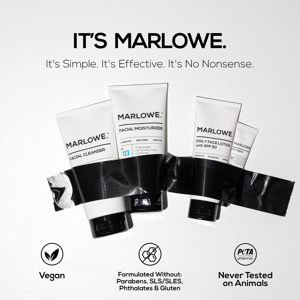 MARLOWE Men's Skin Care Set No204 Daily Essential Face Kit – Cleanser, Moisturizer, Eye Cream, SPF50 Lotion – Great Gift