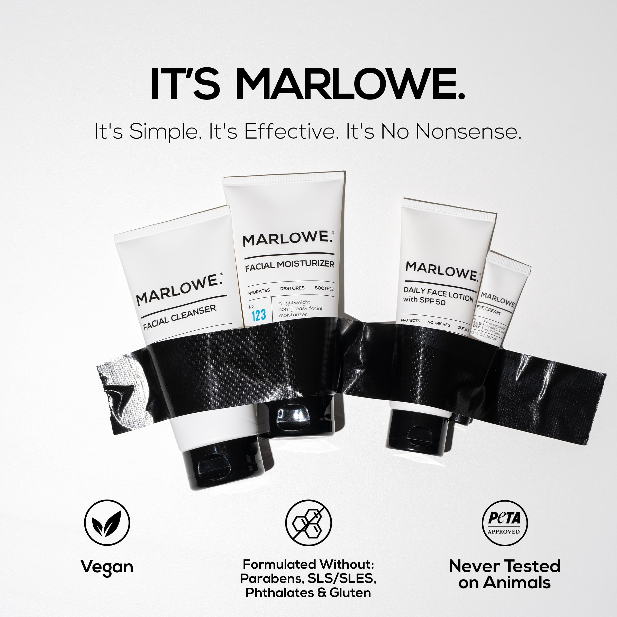 MARLOWE Men's Skin Care Set No204 Daily Essential Face Kit – Cleanser, Moisturizer, Eye Cream, SPF50 Lotion – Great Gift