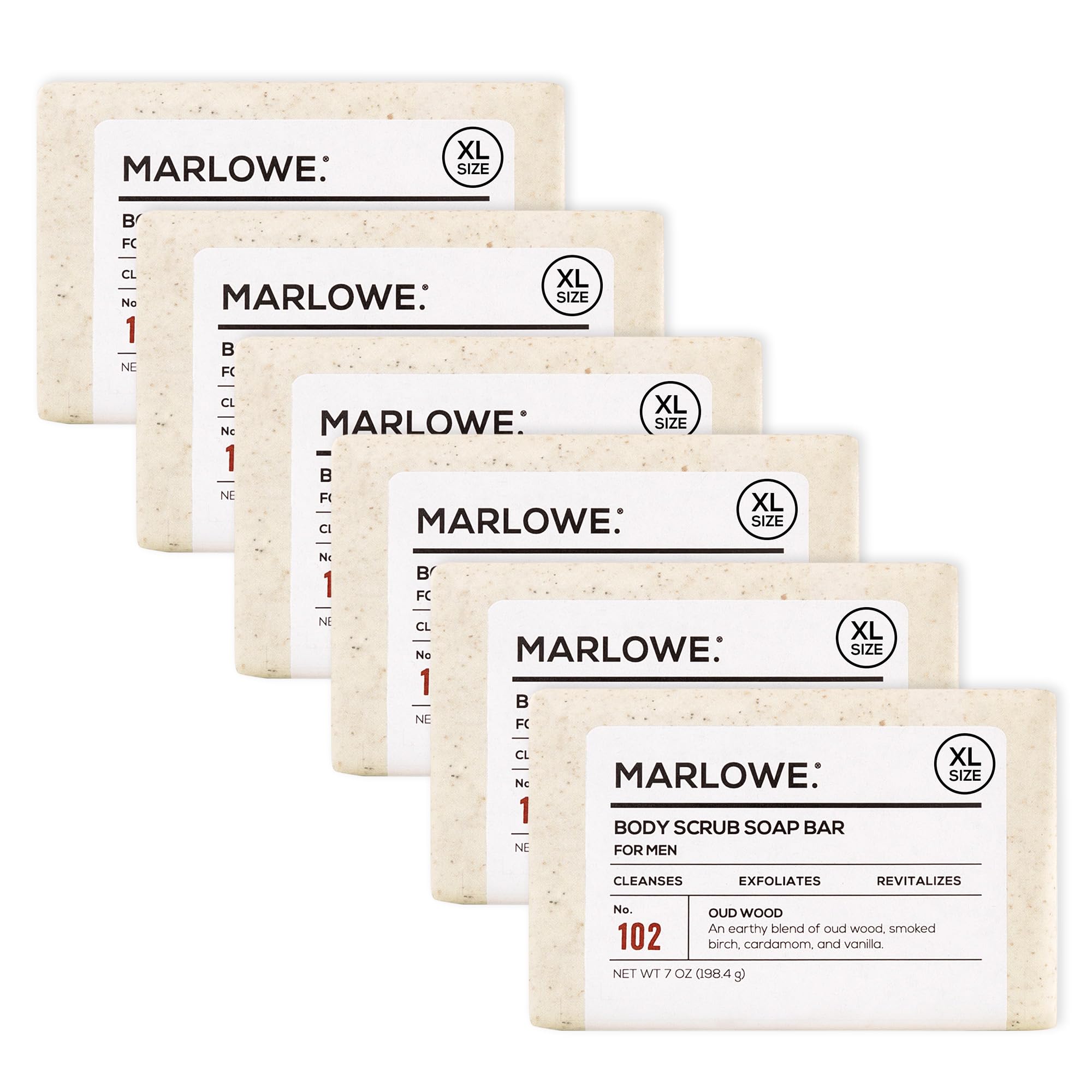 MARLOWE No. 102 Oud Wood Body Scrub Soap – 7 oz Exfoliating Bar
