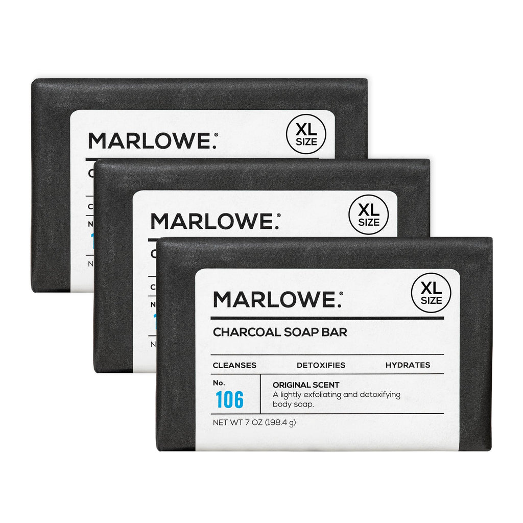 MARLOWE No. 106 Charcoal Soap – 7 oz Bar (3-Pack) Purifying, Hydrating for Men with Woodsy Sage + Fir