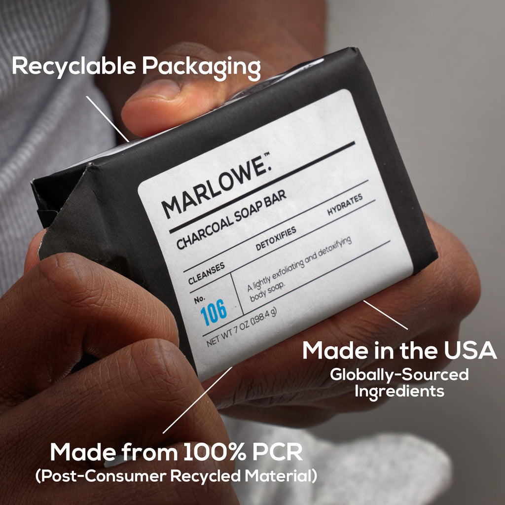 MARLOWE No. 106 Charcoal Soap – 7 oz Bar (3-Pack) Purifying, Hydrating for Men with Woodsy Sage + Fir