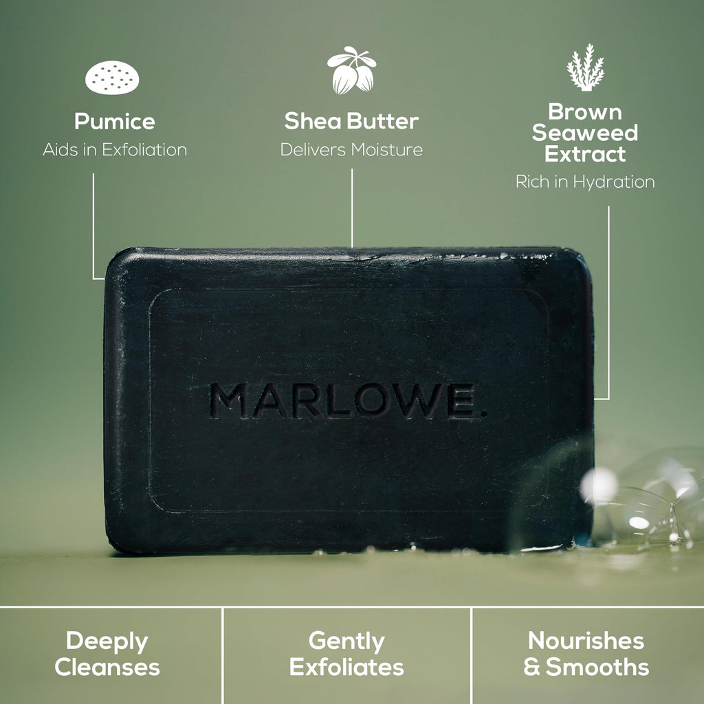 MARLOWE No. 106 Charcoal Soap 7 oz – Purifying, Hydrating Body Bar for Men