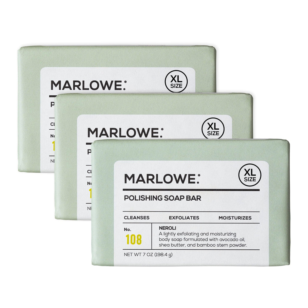 MARLOWE No.108 Lightly Exfoliating Soap Bar 7oz – 3 Bars | Polishing, Moisturizing & Cleansing for Men