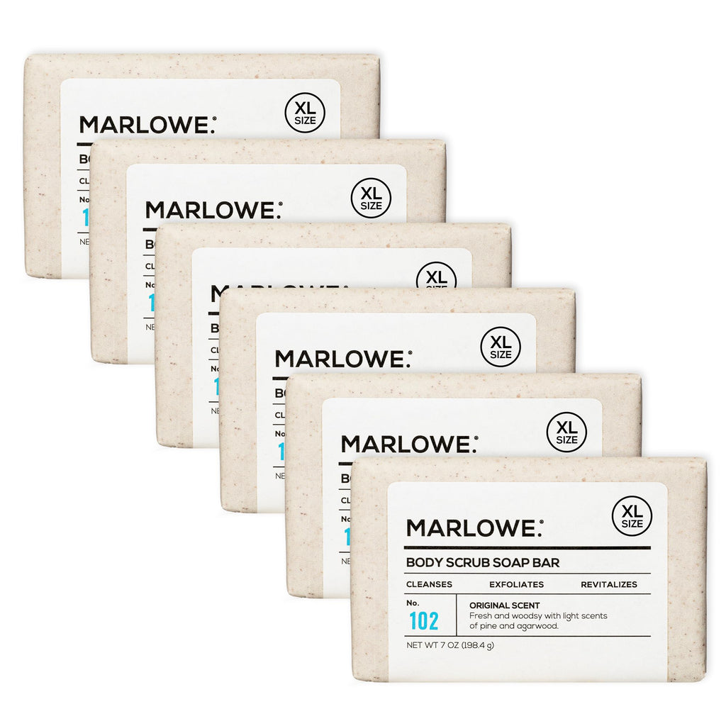 MARLOWE No. 102 Body Scrub Soap – Exfoliating 7 oz Bar (6-Pack) with Shea Butter, Olive Oil & Green Tea