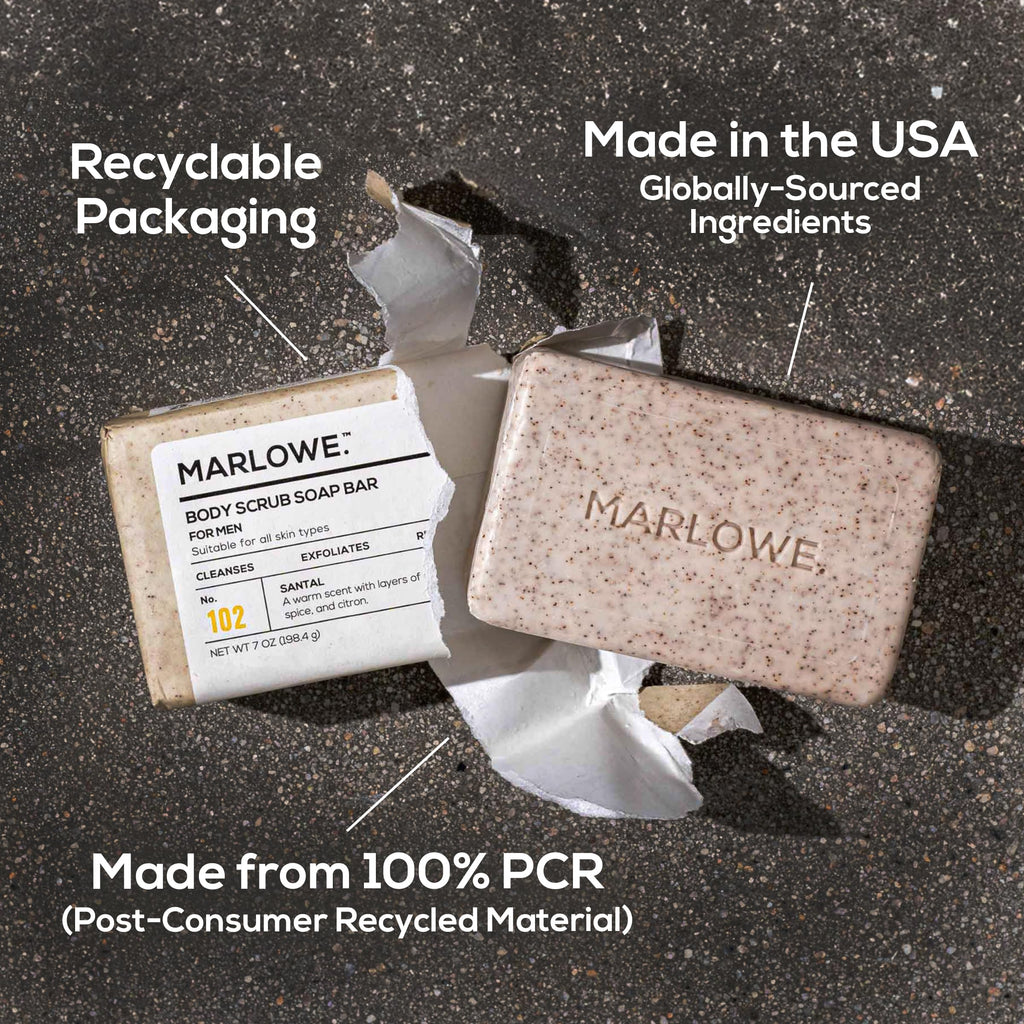 MARLOWE No. 102 Body Scrub Soap 7 oz – Santal | Exfoliating Bar with Shea Butter, Olive Oil & Green Tea