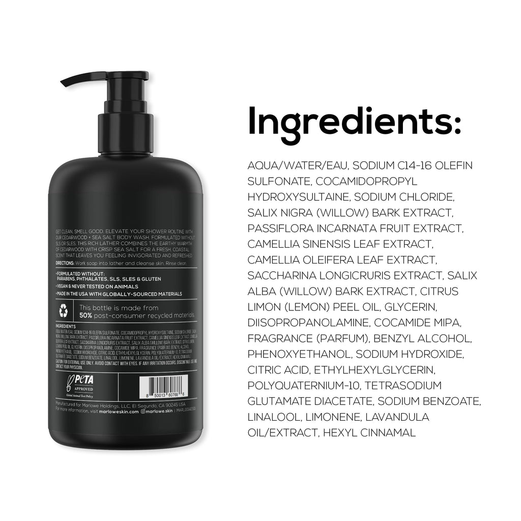 MARLOWE No. 103 Body Wash – Cedarwood & Sea Salt, 15 oz