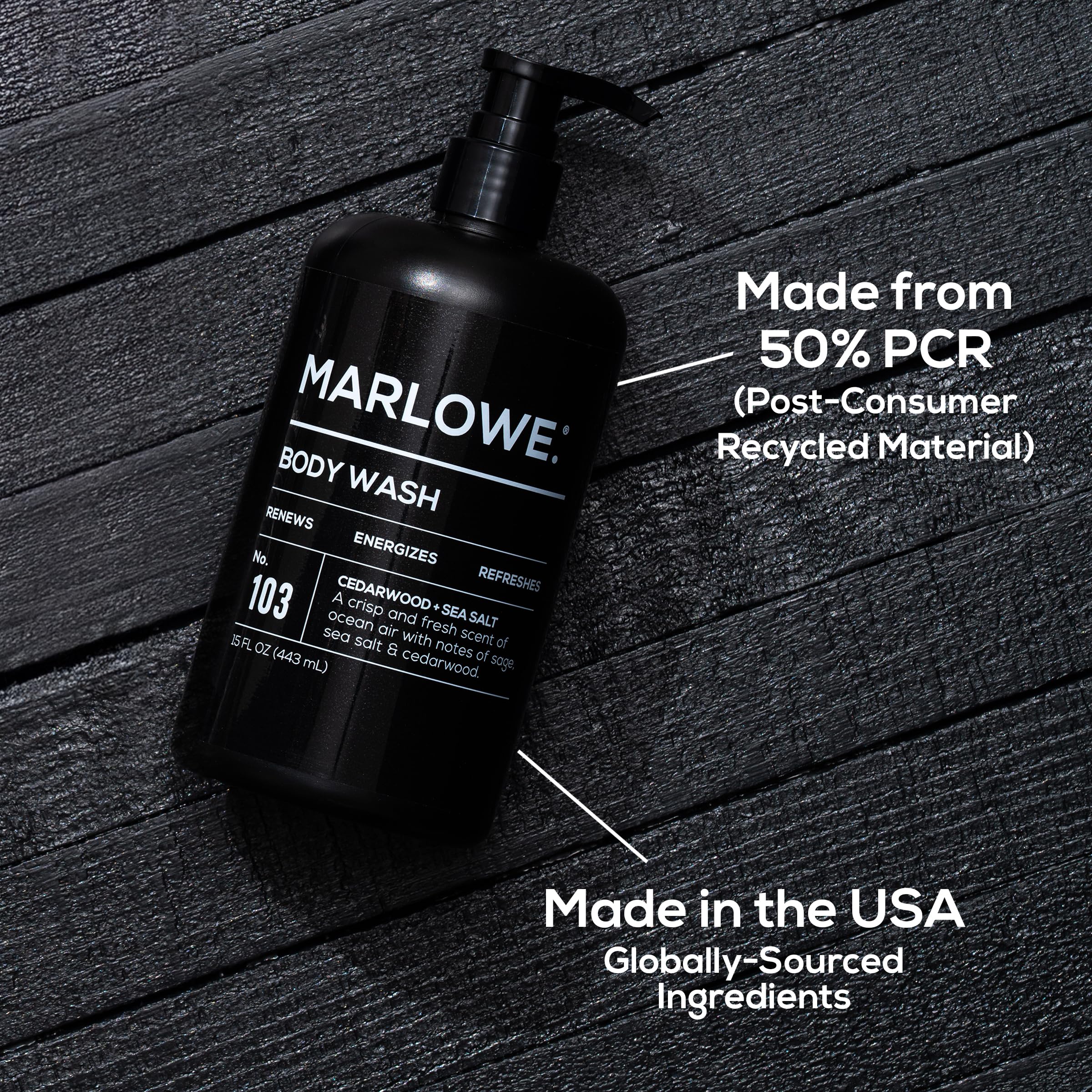 MARLOWE No. 103 Body Wash – Cedarwood & Sea Salt, 15 oz