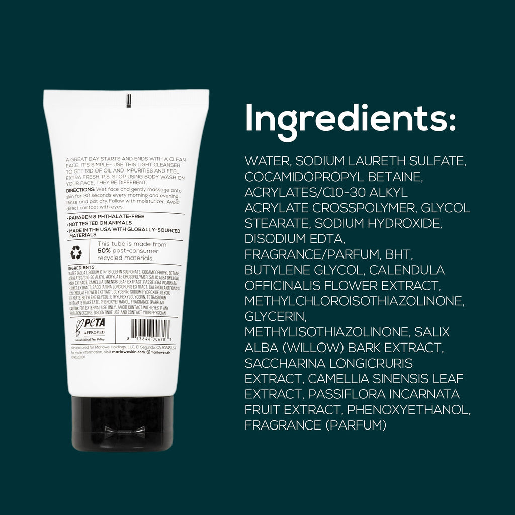 MARLOWE. No. 121 Facial Cleanser – Daily Men’s Face Wash with Natural Extracts & Antioxidants
