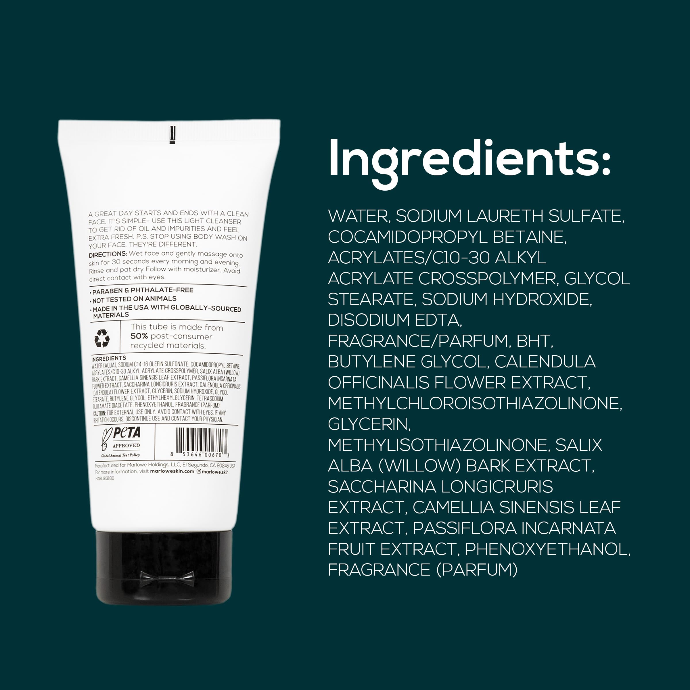 MARLOWE. No. 121 Facial Cleanser – Daily Men’s Face Wash with Natural Extracts & Antioxidants
