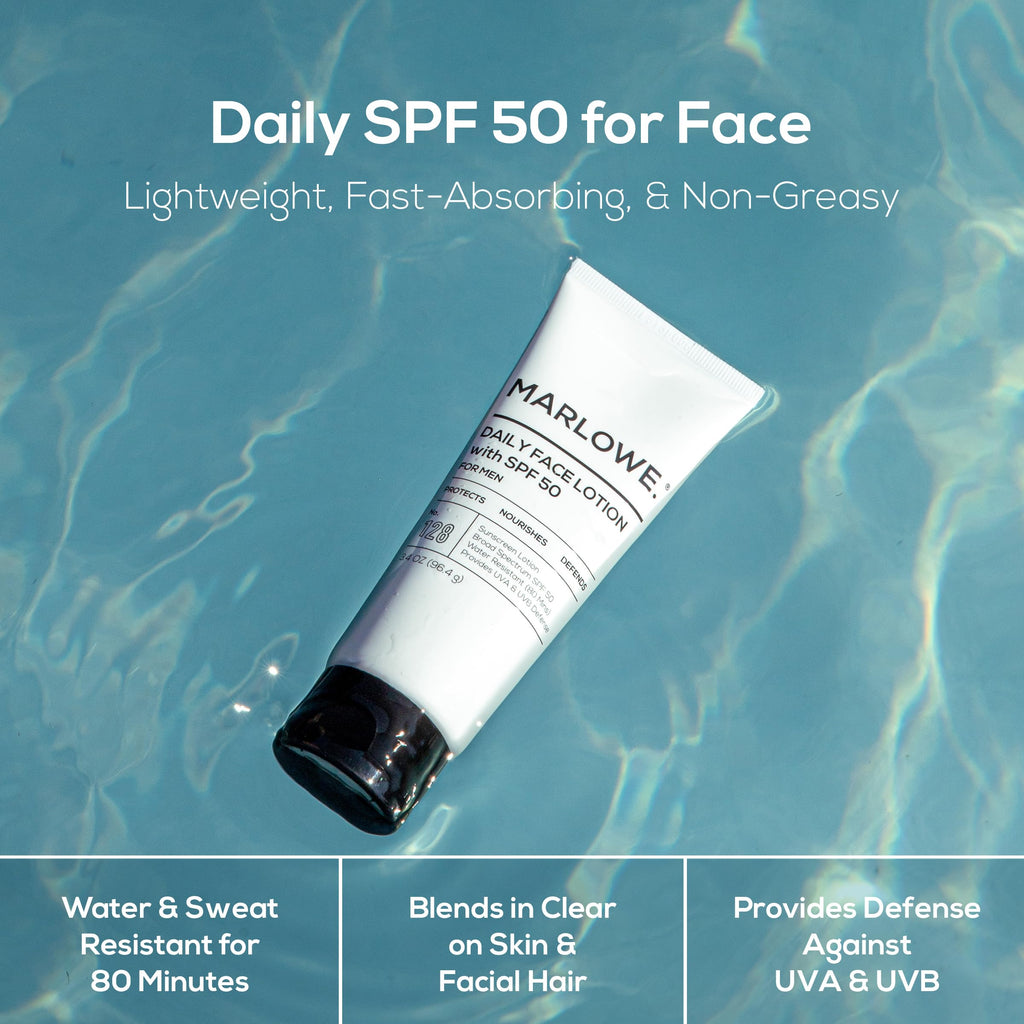 MARLOWE. No. 128 SPF 50 Men's Facial Lotion – Oil-Free, 3.4 oz