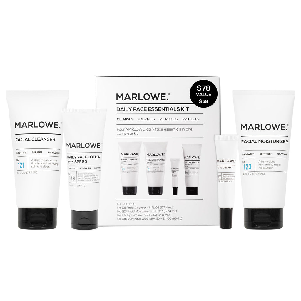 MARLOWE Men's Skin Care Set No204 Daily Essential Face Kit – Cleanser, Moisturizer, Eye Cream, SPF50 Lotion – Great Gift