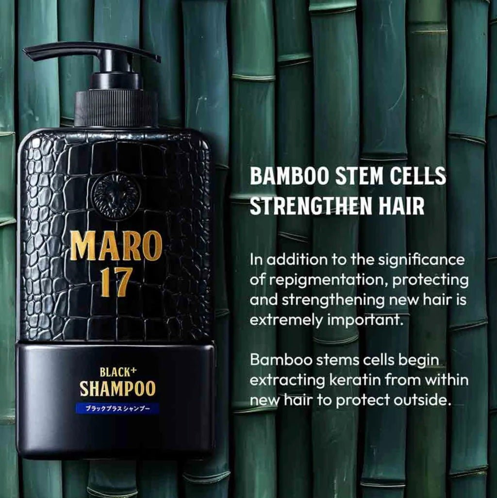MARO17 Black+ Shampoo & Anti-Gray Collagen Shot – Reduce Gray Hair Appearance, Strengthen Keratin