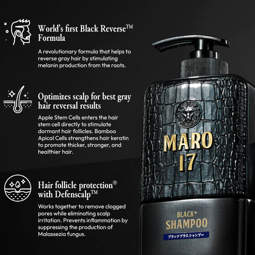 MARO17 Black+ Shampoo & Anti-Gray Collagen Shot – Reduce Gray Hair Appearance, Strengthen Keratin