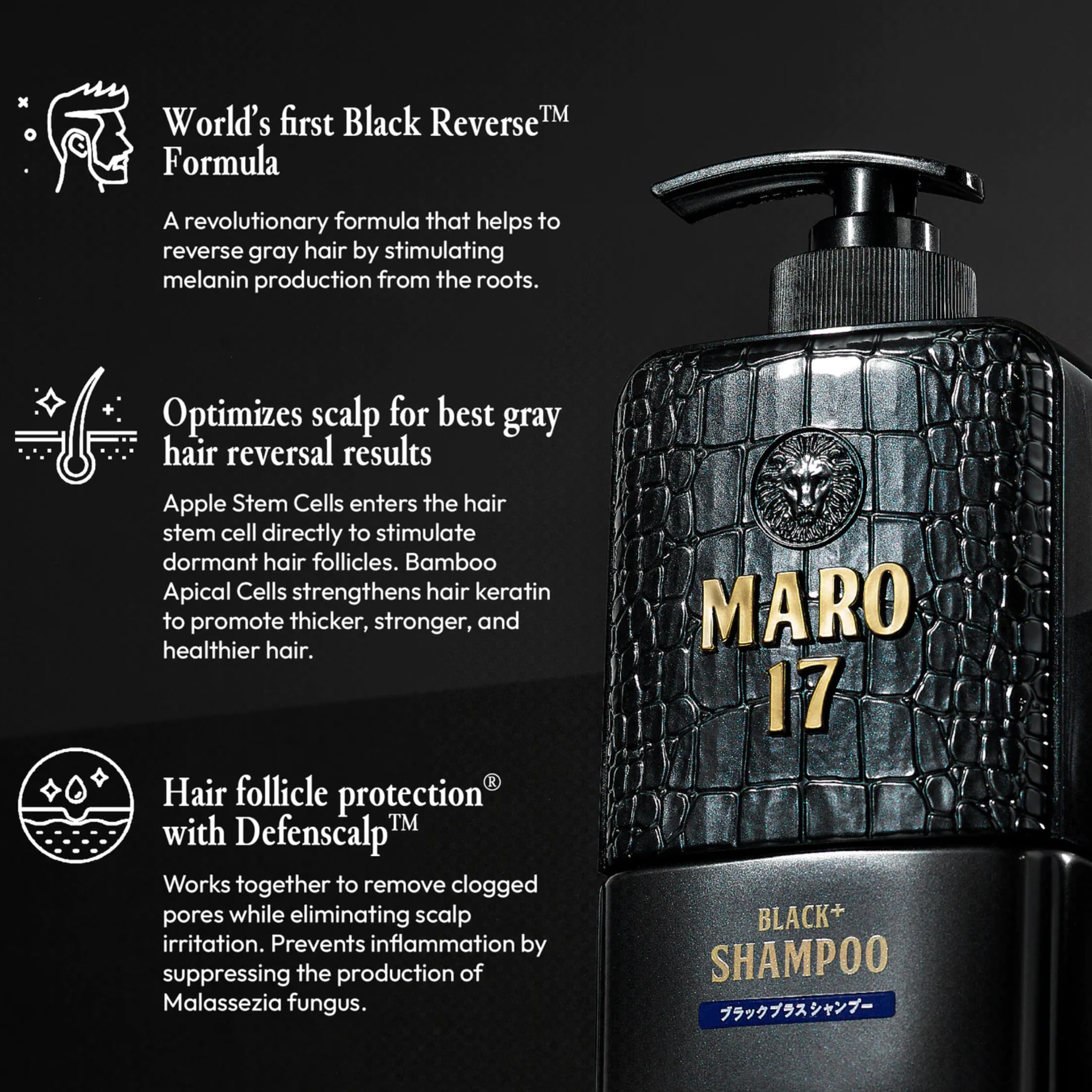 MARO17 Black+ Shampoo & Anti-Gray Collagen Shot – Reduce Gray Hair Appearance, Strengthen Keratin